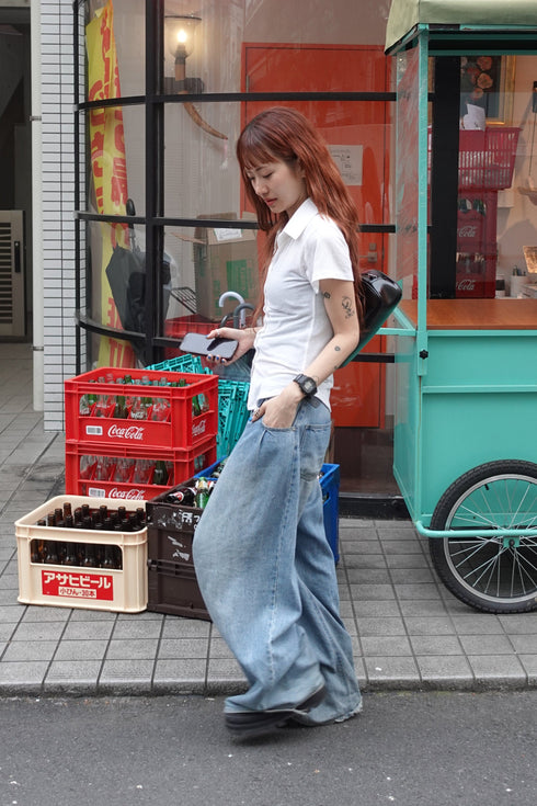 リネン混ハーフスリーブトップス